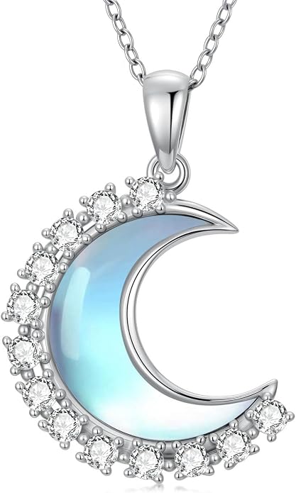 Dainty Moonstone Moon Simple 925 Sterling Silver Pendant Necklace for Women, Jewelry for Women Mother, Birthday Gift, with 18+2inch