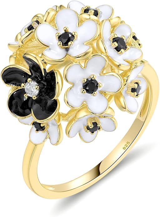 Santuzza 925 Sterling Silver Enamel Flower Ring for Women