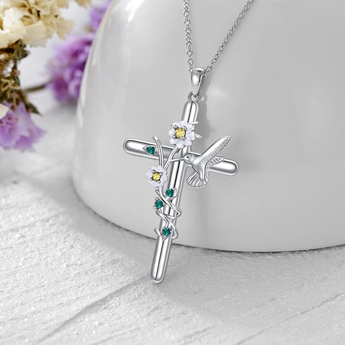 Cross Necklace for Women 925 Sterling Silver I Love You Necklace Religious Jewelry with Gift Box for Mother Daughter