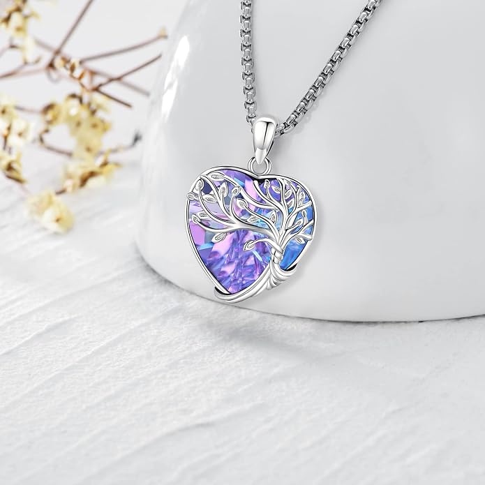 Jewelry Gifts - Tree of Life Necklace Sterling Silver Abalone Shell/Opal/Moonstone/Black Onyx/Turquoise/Malachite/Crystal Family Tree of Life Jewelry for Women Men
