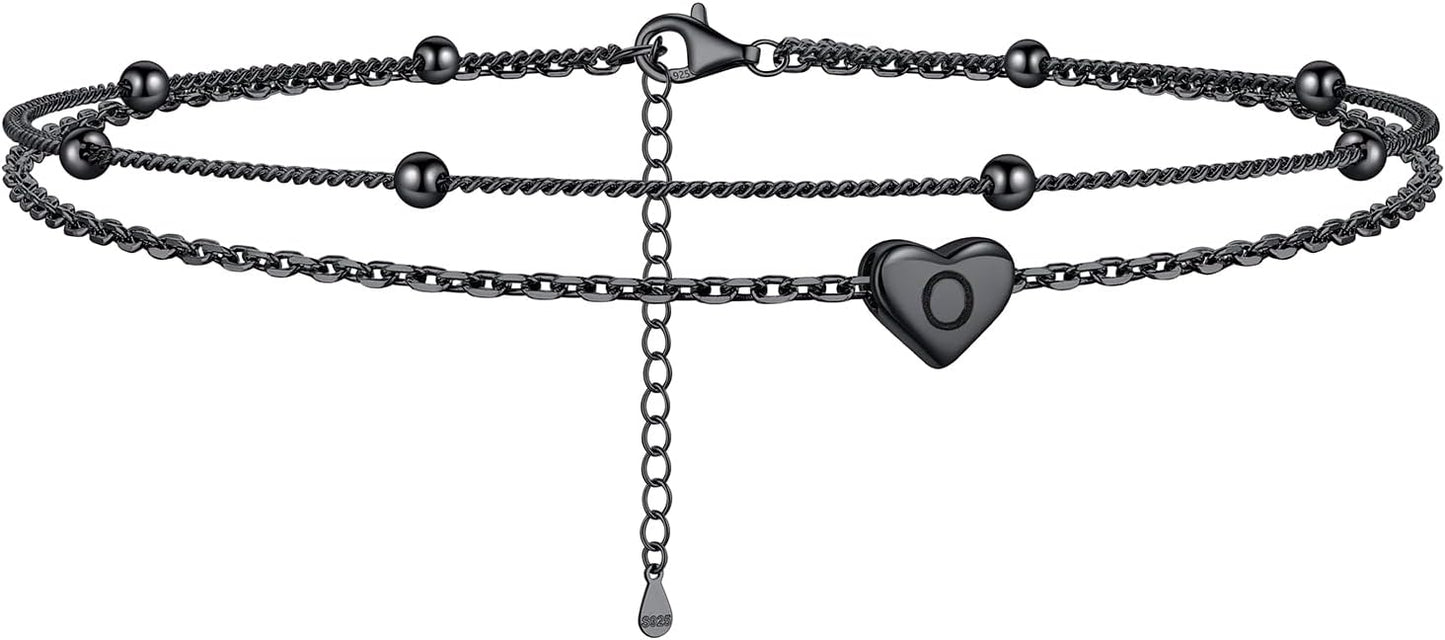 ChicSilver Sterling Silver Anklets for Women 925 Ankle Bracelets for Women Layered Heart Anklet With Beaded Anklets for Women