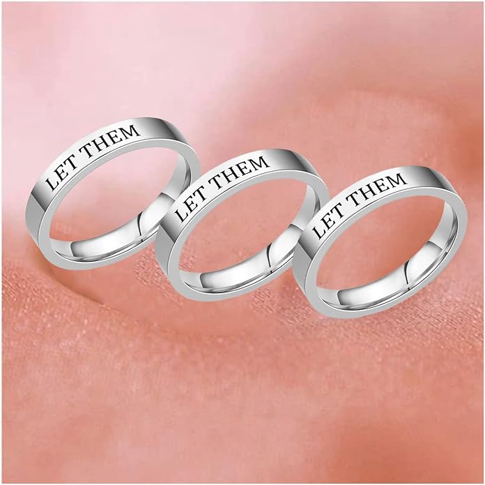 Let Them Ring Stainless Steel Engraving Inspirational Self Worth Motivation Ring for Sorority Sisters, Best Friends - Personality Friendship Jewelry for Women