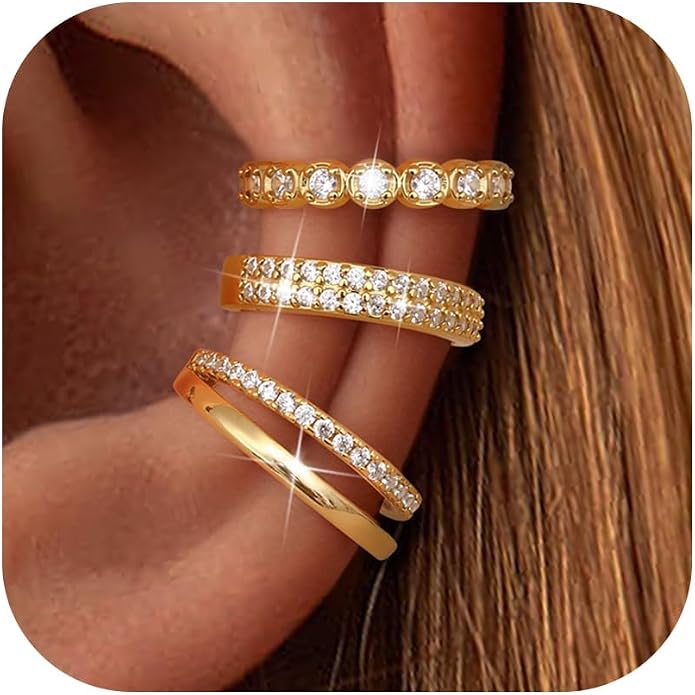 MILACOLATO 925 Sterling Silver Ear Cuffs for Women - 14K Gold Plated Adjustable Ear Cuffs Non Piercing Earrings for Women Trendy Cubic Zirconia Clip On Cartilage Conch Earrings for Non Pierced Ears Fake Earrings Set Hypoallergenic