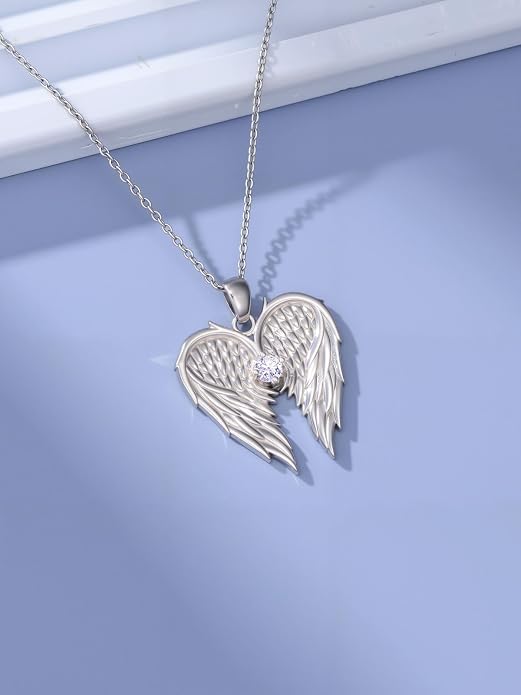 Dorunmo Guardian Angel Wing Pendant Birthstone Heart Necklace Birthday Jewelry Gifts for Women Mom Wife Daughter