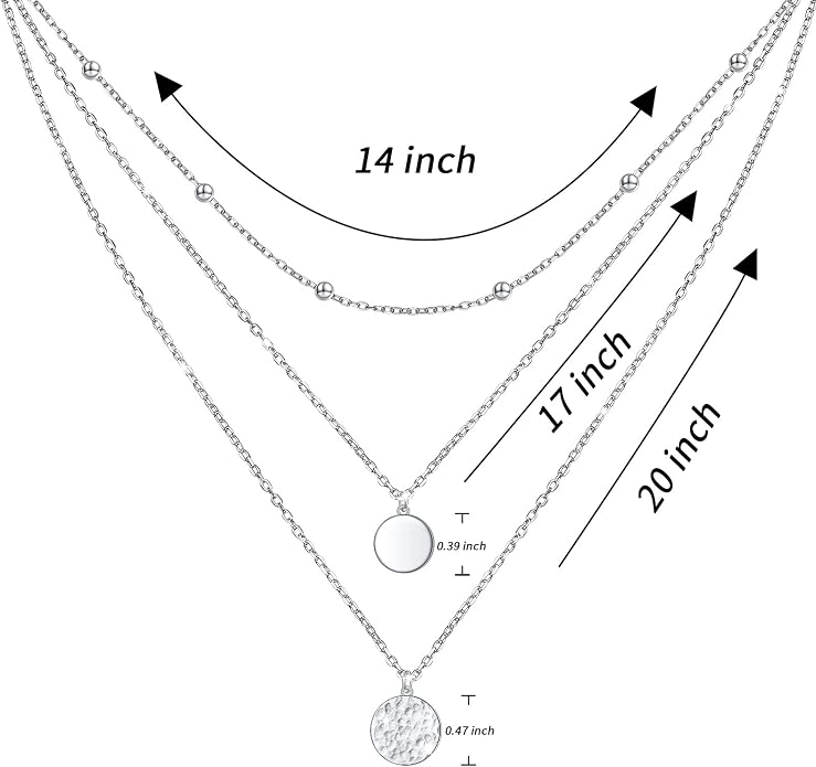 FLYOW Layered Necklace S925 Sterling Silver Triple Multilayer Necklace Long Chain Dainty Pendant Necklace for Women
