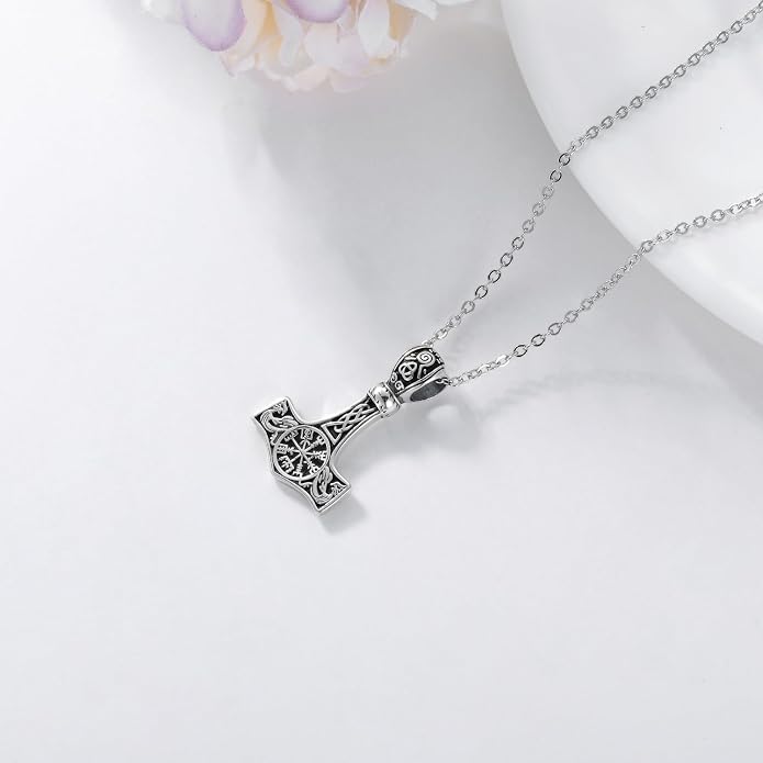 VONALA Gothic Necklace 925 Sterling Silver Punk Dagger/Thor Hammer/Arrowhead Wolf/Lion/Tree of Life Urn Pendant Necklace Viking Amulet Pagan Jewelry Gifts for Women Men Unsex