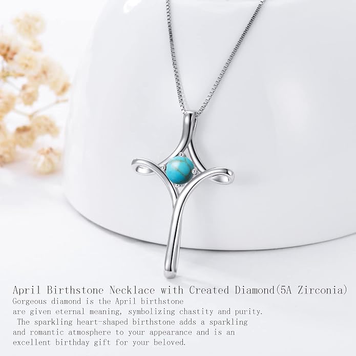 TOUPOP Cross Necklace for Women 925 Sterling Silver Birthstone Cross Pendant Fine Jewelry Anniversary Birthday Mothers Day Gifts for Mom Wife Her