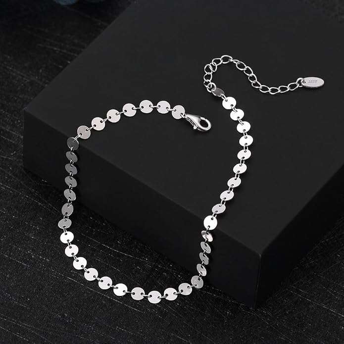 925 Sterling Silver Chain Anklets Bracelet For Women Adjustable Anklet Bracelet With Rhodium Plating For Long-Lasting Shine Silver Anklets For Women Jewelry Gift for Women