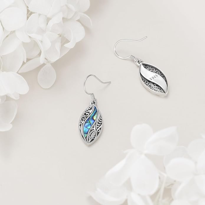 Abalone Shell Dangle Drop Earrings for Women 925 Sterling Silver Filigree Bohemian Earrings Jewelry Gift