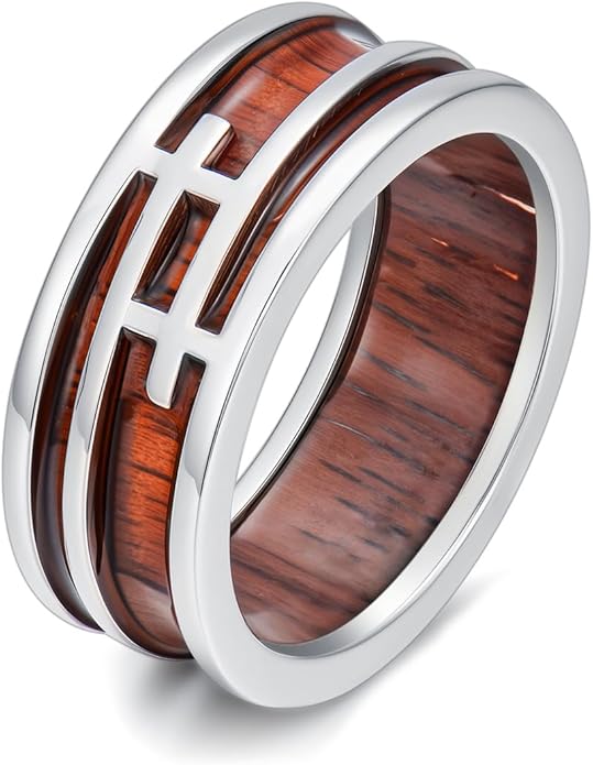 Wooden Celtic/Cross Ring 925 Sterling Silver Wedding Band Wood Mens Rings Engagement Ring Jewelry Gift for Men Women Size 8-14