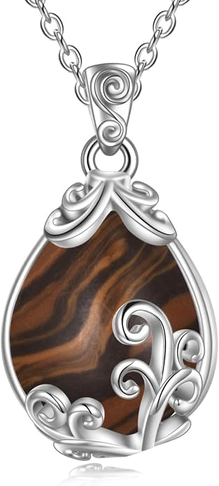 POPLYKE Sterling Silver Gemstone Teardrop Pendant Necklace Crystal Jewelry for Women