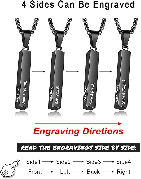 Personalized Men's Name Bar Necklace Engraved Initial Name Stainless Steel Vertical Bar Necklace for Father Husband Boyfriend Birthday