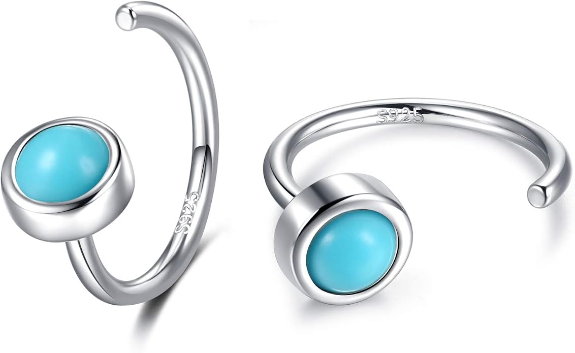 CHIC & ARTSY 925 Sterling Silver Half Hoop Earrings for Women, Dainty Huggie Hoops with Synthetic Opal, Moonstone, CZ & Gemstones, Lightweight Comfort Fit Everyday Elegant Jewelry