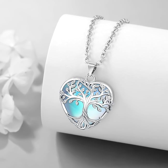 Tree of Life Necklace for Women Moonstone/Turquoise/Amethyst Pendant Boho Necklace Fine Jewelry Gifts for Wife Mom Grandmother