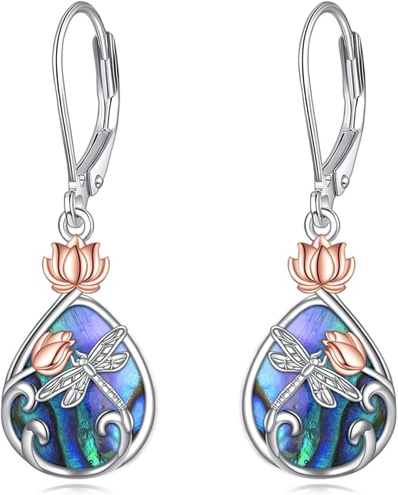 AOBOCO Teardrop Dangle Earrings for Women 925 Sterling Silver Moonstone Flower Filigree Leverback Jewelry Birthday