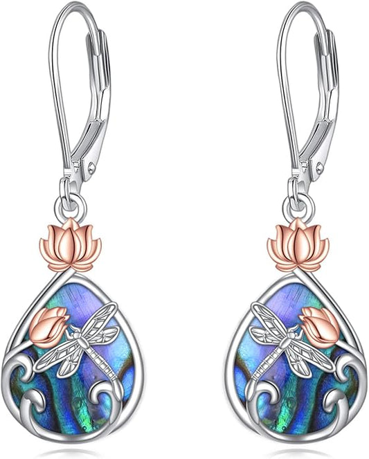 AOBOCO Teardrop Dangle Earrings for Women 925 Sterling Silver Moonstone Flower Filigree Leverback Jewelry Birthday