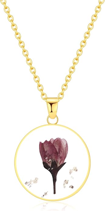AUNTESIGN Forget-Me-Not and Queen Anne's Lace Pressed Wildflower Necklace | Birth Month Flowers Necklace | Gold/Silver Pressed Flower Jewelry | Mother's Day | Gift For Her