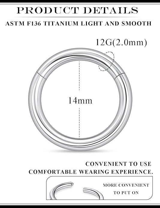 20G 18G 16G 14G 12G 10G 8G 6G 4G 2G Nose Rings Hoops Astm F136 Titanium Clicker Septum Lip Ring Tragus Helix Daith Rook Conch Snug Cartilage Lobe Earrings Hoop Piercing Jewelry For Women Men