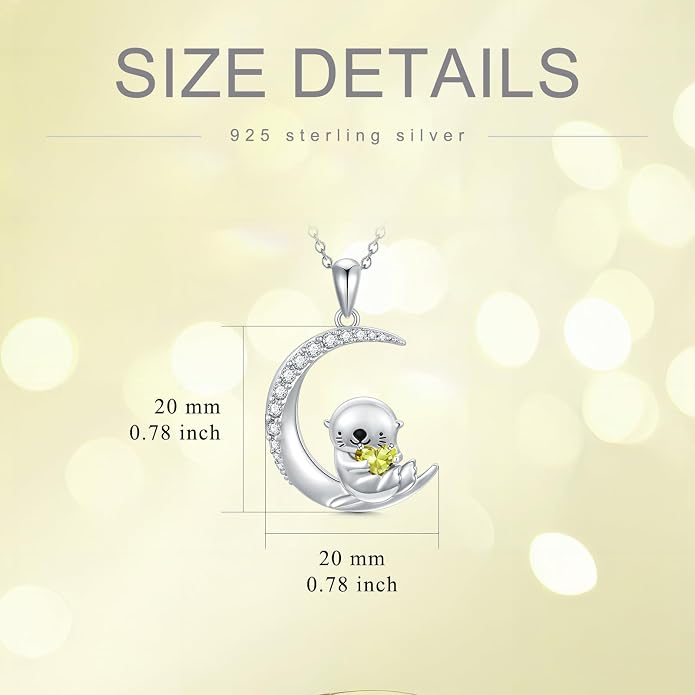PROESS Animal Birthstone Necklace 925 Sterling Silver Otter/Axolotl/Hippo/Elephant/Dachshund/Monkey/Red Panda Pendant Necklace Animal Birthstone Jewelry Gifts for Women
