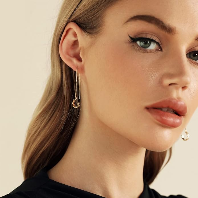 Threader Ear Cuff for Women 18K Real Gold Plated Cubic Zirconia Wrap Chain Earrings Hypoallergenic Drop Earring Crawler Climber Ear Cuffs Gift