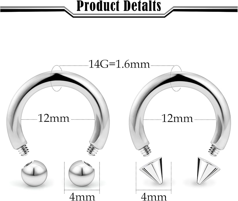 20G-00G Septum Rings horseshoes Nose Rings Hoops 316L Surgical Steel Snake Bites Lip Nipple Ring Cartilage Tragus Helix Rook Conch Daith Earrings Pa Piercing Jewelry for Women Men
