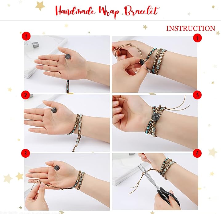 Plumiss Women Boho Handmade Natural Stone Crystal Leather Bead Wrap Bracelets Collection