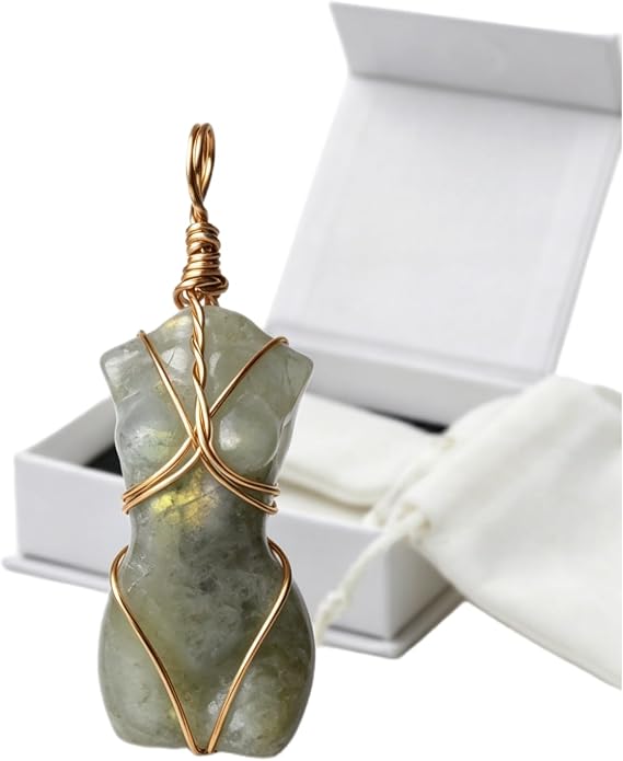 Handcrafted Natural Stone Female Form Pendant Necklace High Color Retention Copper Wire Wrapped Crystal Body Silhouette Jewelry for Women Unique Natural Stone Gift