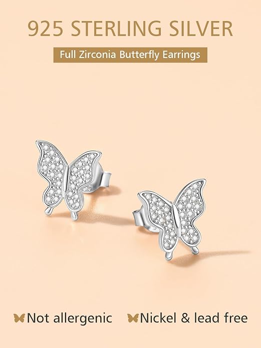 FindChic Hypoallergenic Sterling Silver Small Bar/Heart/Dot/Triangle/Butterfly/Lightning Studs Earrings Minimalist Geometric Jewelry Valentine Gifts for Women Men Girls, with Gift Box