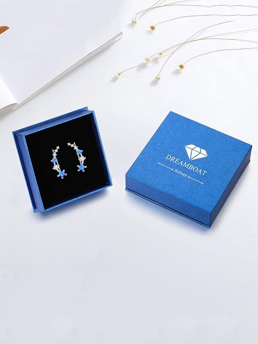 Dreamboat Star Ear Climbers Earrings for Women 925 Sterling Silver Star Ear Cuffs Crawler Earring Cubic Zirconia Climbing Jewelry Wedding Birthday Gifts