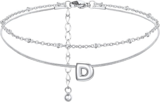 ChainsProMax Initial Ankle Bracelets for Women, Waterproof Anklets Bracelet Adjustable Summer Beach Women Foot Jewelry, Stainless Steel/Gold Plated-Send Gift Box/Letter A-Z