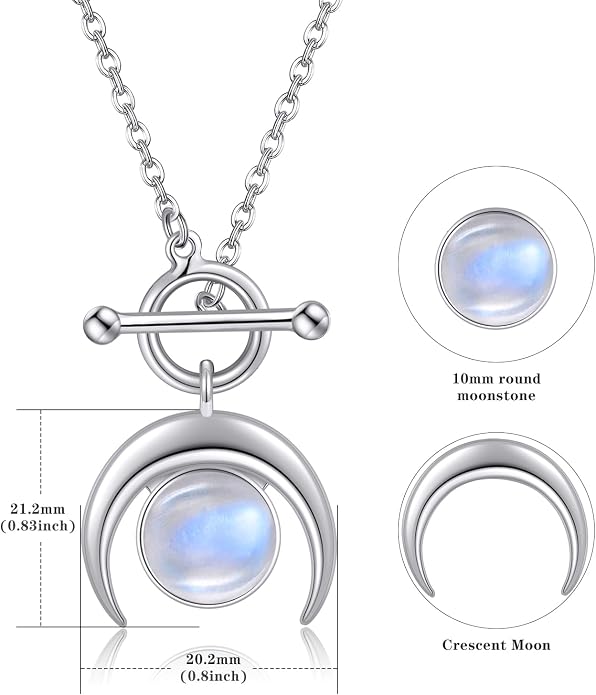 925 Sterling Silver Necklace for Women - Amulet Pendant Moon Necklace with Moonstone, Gift for Her