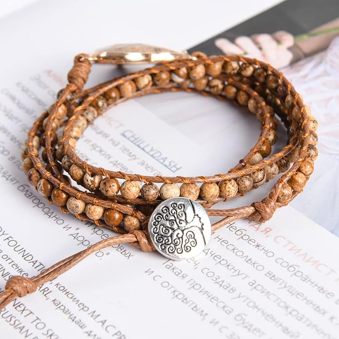 YGLINE Natural Stone Bracelet 3 Wraps Bracelet Handmade Boho Bracelet for Women Bracelet