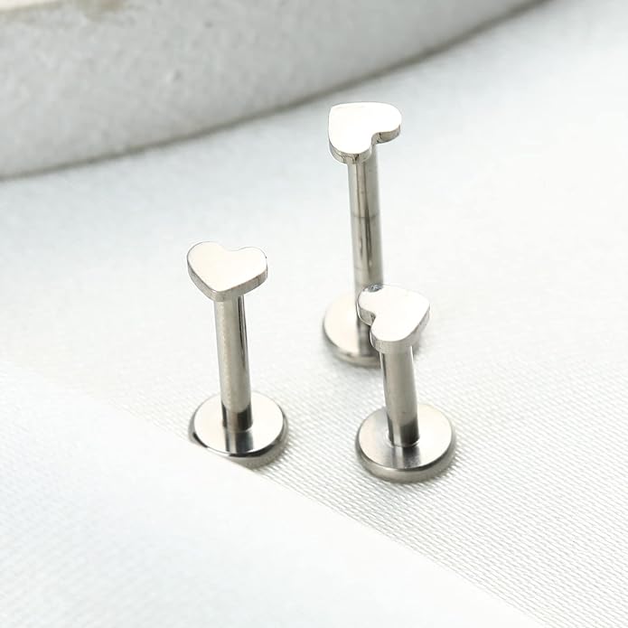 3pcs 16G 6mm 8mm 10mm G23 Titanium Internally Threaded 3mm Heart/Star/Cross/Moon/Lightning/Round Labret Monroe Lip Tragus Cartilage Earring Ring Stud Piercing Jewelry