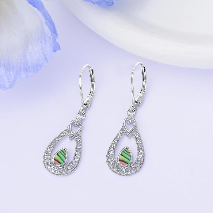 Teardrop Filigree Earrings Sterling Silver Earrings for Women Abalone Shell Jewelry for Women