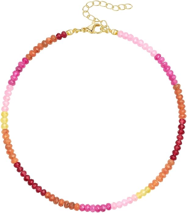 KELORIS PATH Beaded Necklace for Women, Colorful Gemstone Boho Bead Choker for Beach, Trendy Summer Natural Stone Jewelry Gifts