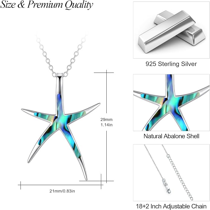 Cuoka Starfish Necklace, 925 Sterling Silver with Opal, Hawaiian Beach Nautical Ocean Pendant, Starfish Jewelry Opal Jewelry Valentine for Women Girlfriend