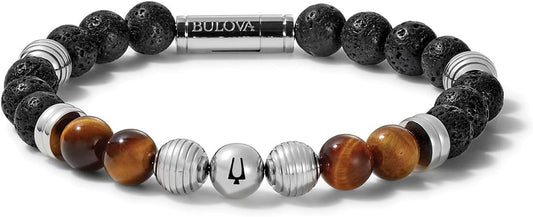 Men's Classic Beaded Bracelet with Cylinder Clasp