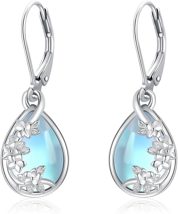 Dangle Earrings Sterling Silver Moonstone/Turquoise/CZ/Crystal Earrings for Women Tree of Life Animal Filigree Leverback Earrings Jewelry Gifts
