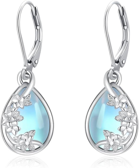 Dangle Earrings Sterling Silver Moonstone/Turquoise/CZ/Crystal Earrings for Women Tree of Life Animal Filigree Leverback Earrings Jewelry Gifts