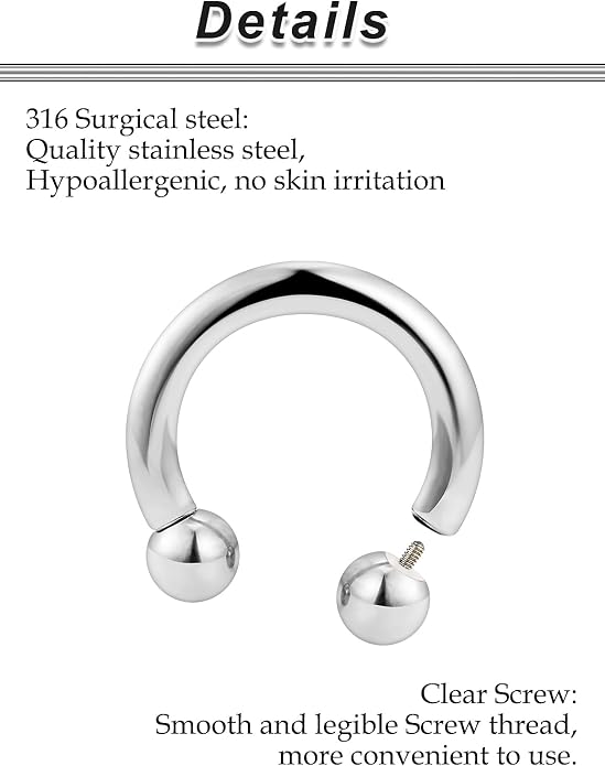 20G-00G Septum Rings Ear Gauges Earrings Stretching Kit 316L Surgical Steel Horseshoe Septum Pa Piercing Jewelry for Women 10mm 12mm 14mm 16mm