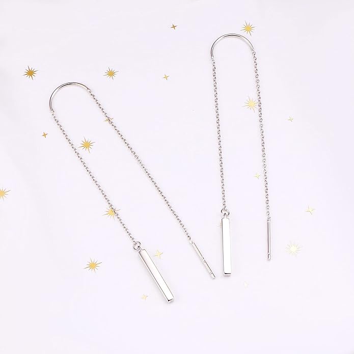 Threader Earrings Triangle Earrings Sterling Silver Created Opal Dangle Drop Long Chain Earring for Women Thread Earrings