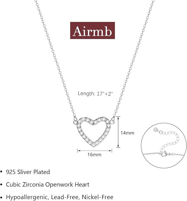 Airmb Heart Necklace for Women Gold/Silver Plated Trendy Heart Choker Lover Pendant Hypoallergenic Fashion Gold/Silver Necklace for Women Love Jewelry Gift for Women Girlfriend