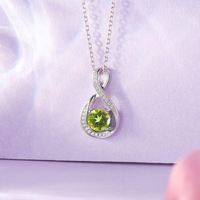 925 Sterling Silver Birthstone Necklace for Women Infinity Necklaces Birthday Anniversary Fine Jewelry Gifts for Mother Women, Adjustable Chain