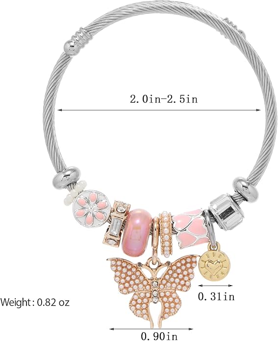 DS Charm Bracelets for girls,exquisite cute cartoon friendship bracelets Silver Stainless Steel Bangle with birthday Gift box, Adjustable girls jewelry Suitable for holiday gifts