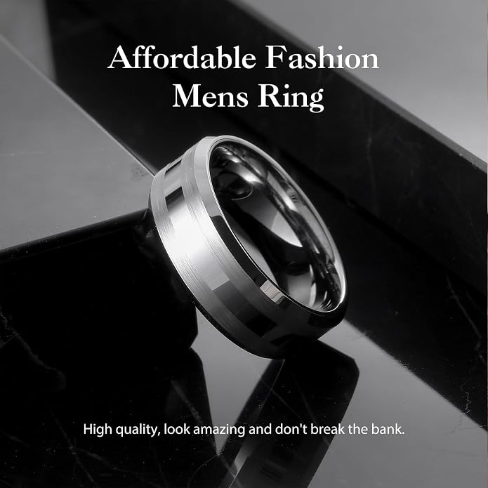 King Will Classic Tungsten Carbide Ring Brushed Two Grooved Center Hammered Design Mens Wedding Band for Men