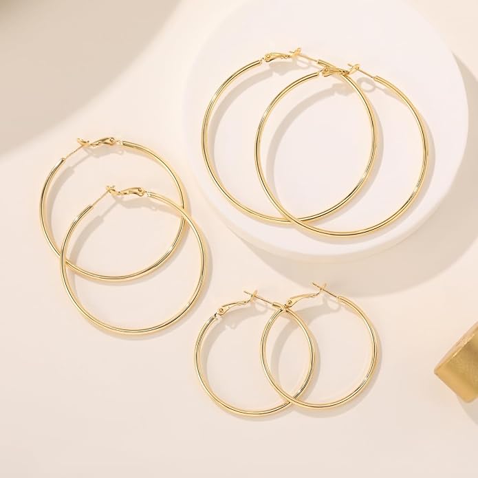 14K Gold Hoop Earrings for Women Large Chunky Hoop Earrings for Women Elegant Big Gold Hoops Jewelry