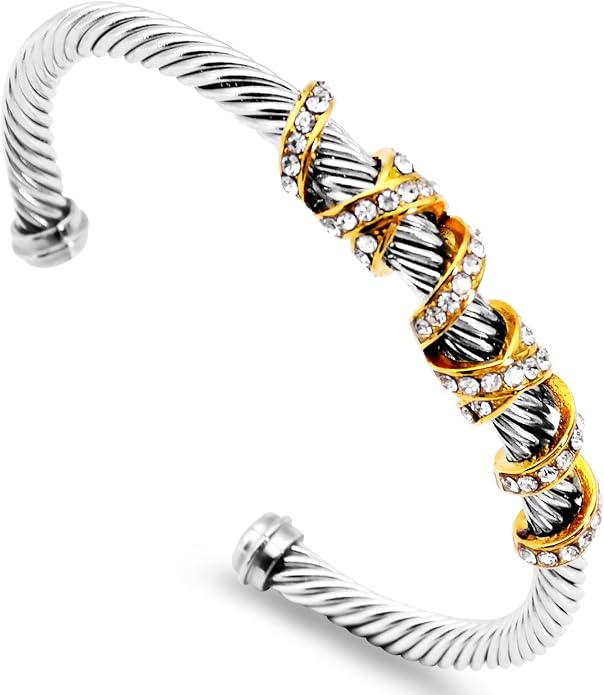 Twisted Cable Cuff Bracelets for Women 5mm Stainless Steel Cuff Bangle Bracelet Designer Inspired Jewelry Valentine Day Gift