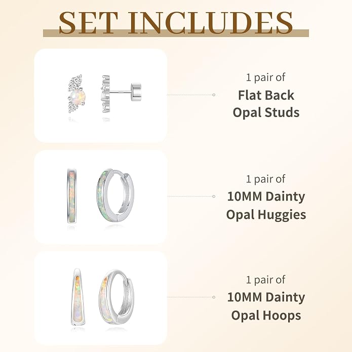 Opal Earrings Set for Women, Birthday Gift for Her, Sterling Silver | 14K Gold Plated, Hypoallergenic S925 Opal Hoop Stud Earrings for Women with Sensitive Ears, Dainty earring Stacks—Trendy Opals Jewelry 2026