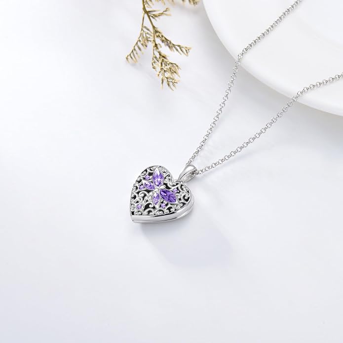Dorunmo Personalized Locket Necklace 925 Sterling Silver that Holds Pictures Butterfly Birthstone Photo Heart Locket Custom Jewelry Congratulations New Beginnings New Job Gifts for Women