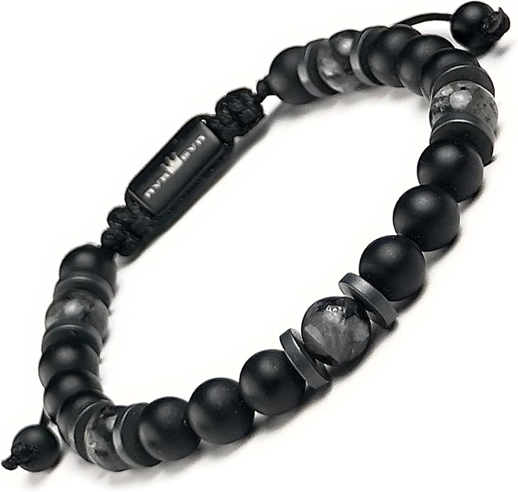 Mens Beaded Bracelet - Stone Jewelry, Black Onyx Hematite Bracelets, Mens Accessories, Adjustable